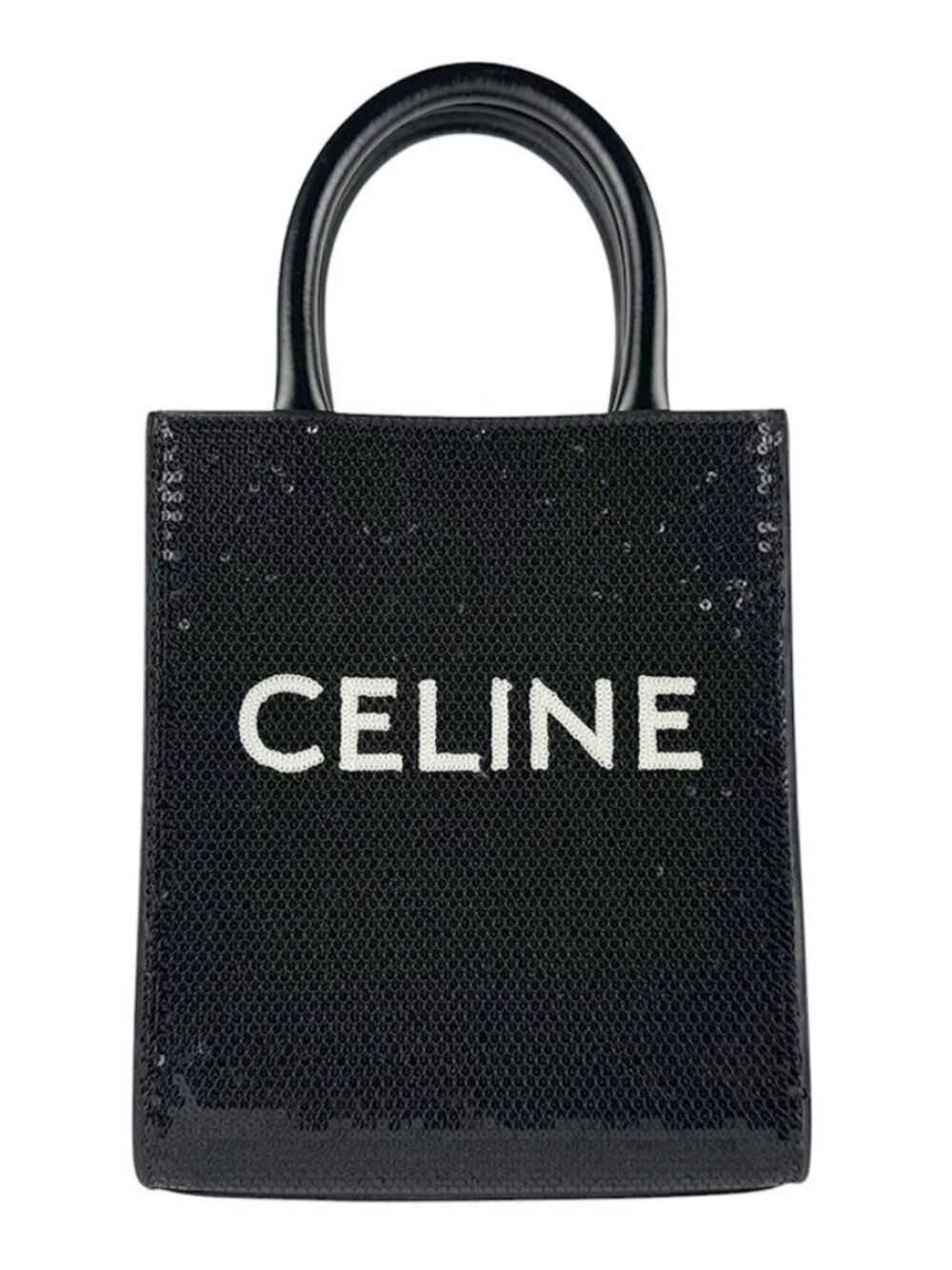 CELINE Mini Vertical Cabas Shoulder Bag Handbag Black Sequin/Leather